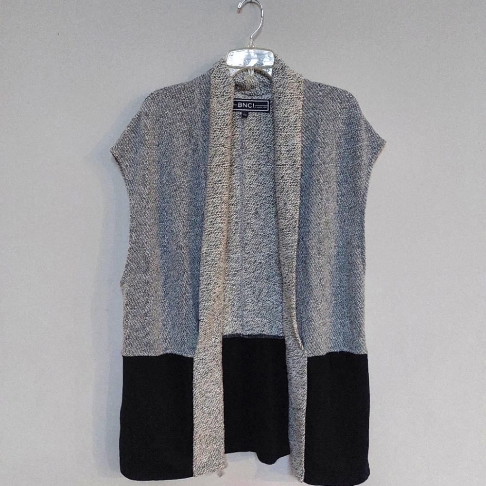 BNCI Women's Black and Gray Color Block Open Front Cardigan Sz Large.